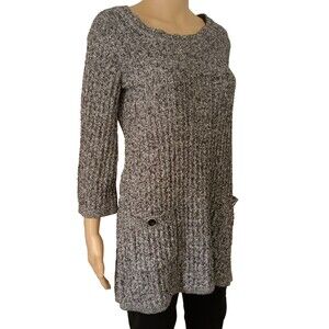 Karen Scott Women's Sweater Tunic Top Cotton Blend Front Pockets Boat Neck Gray